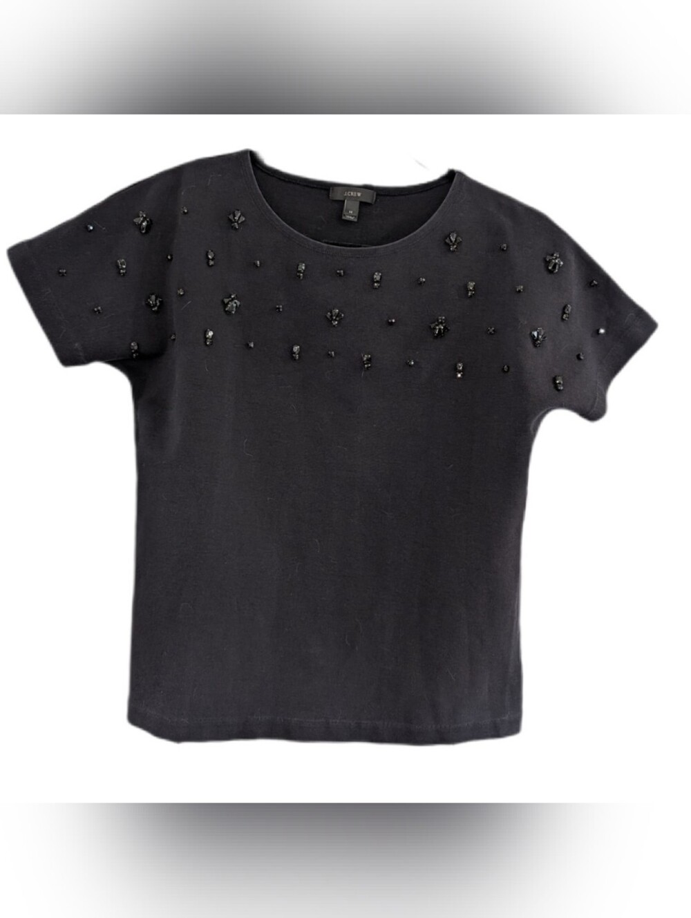 J Crew Embellished Black Tee With Rhinestones Size M